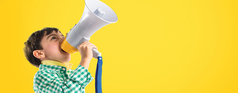 Boy with Megaphone Banner