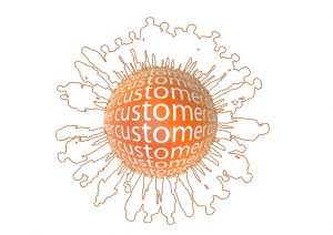 CRM strategy – customers around a ball.