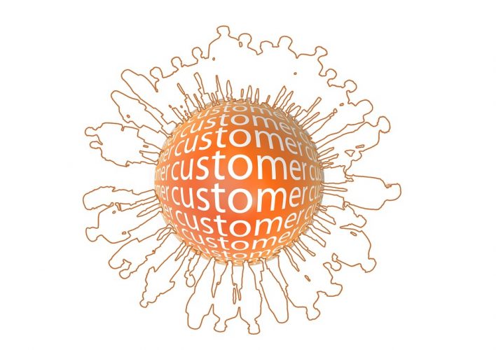 CRM strategy – customers around a ball.