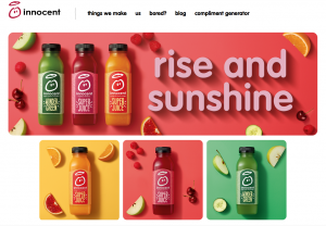 Innocent uses great creative design on its packaging and homepage